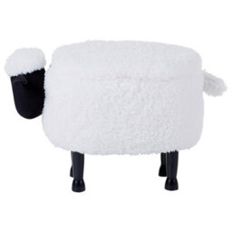 Wyld And Coco Kids Sheep Footstool With Storage - White Faux Fur, Rubberwood Legs, Lift-Up Toy Compartment - thumbnail 5