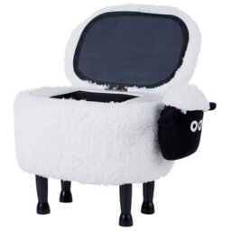 Wyld And Coco Kids Sheep Footstool With Storage - White Faux Fur, Rubberwood Legs, Lift-Up Toy Compartment - thumbnail 7