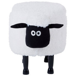 Wyld And Coco Kids Sheep Footstool With Storage - White Faux Fur, Rubberwood Legs, Lift-Up Toy Compartment - thumbnail 1
