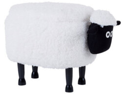 Wyld And Coco Kids Sheep Footstool With Storage - White Faux Fur, Rubberwood Legs, Lift-Up Toy Compartment - thumbnail 3
