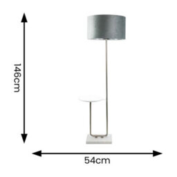 Valuelights Tavel Chrome Floor Lamp With Table And Grey Velvet With Chrome Inner Lamp Shade And Bulb - thumbnail 4