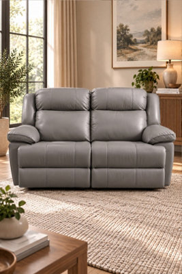 Loft Home Rowan Grey Leather 2 Seater Recliner Sofa - image 1