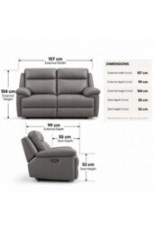 Loft Home Rowan Grey Leather 2 Seater Recliner Sofa - thumbnail 3