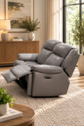 Loft Home Rowan Grey Leather 2 Seater Recliner Sofa - thumbnail 2