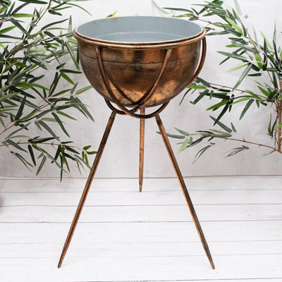 Large Gold Metal Bowl Planters On Legs (9306) - Small - image 1