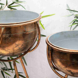 Large Gold Metal Bowl Planters On Legs (9306) - Small - thumbnail 2
