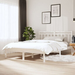 Berkfield Bed Frame White Solid Wood Pine 140X200 Cm - thumbnail 1