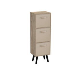 Urbn-Living Urbnliving 80Cm Height 3 Tier Antique Oak Wooden Storage Bookcase Scandinavian Style Black Legs With Beige Inserts - thumbnail 3
