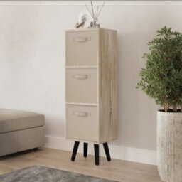Urbn-Living Urbnliving 80Cm Height 3 Tier Antique Oak Wooden Storage Bookcase Scandinavian Style Black Legs With Beige Inserts
