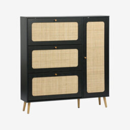 Sweeek - Boheme Black Canework Shoe Cabinet 3 Drawers 1 Door 21 Pairs 120 X 24 X 125 Cm - thumbnail 4