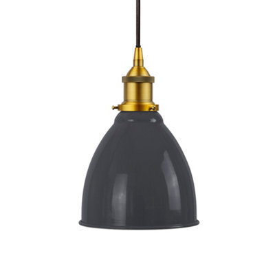Slate Grey Classic Small Pantry Metal Painted Dome Pendant Light With Antique Copper Lamp Holder And Black Round Cable - Se Home - image 1