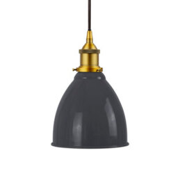 Slate Grey Classic Small Pantry Metal Painted Dome Pendant Light With Antique Copper Lamp Holder And Black Round Cable - Se Home