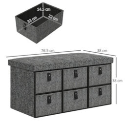 Wyld Haus Varare Dark Grey Fabric 6-Drawer Shoe Storage Bench With Cushioned Seat - thumbnail 3