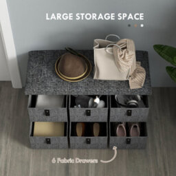 Wyld Haus Varare Dark Grey Fabric 6-Drawer Shoe Storage Bench With Cushioned Seat - thumbnail 5