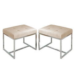 Hallowood Furniture Finley Velvet Stool In Velvet Cream With Metal Base (Pair) - thumbnail 1