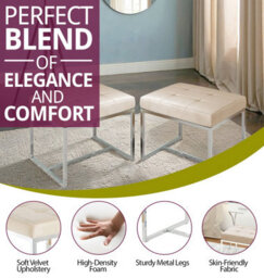 Hallowood Furniture Finley Velvet Stool In Velvet Cream With Metal Base (Pair) - thumbnail 5