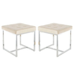 Hallowood Furniture Finley Velvet Stool In Velvet Cream With Metal Base (Pair) - thumbnail 8