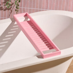 Bamboo Bath Tub Rack Storage Bathroom Caddy Shelf Tray Soap Holder Tidy Unit Pink - thumbnail 5