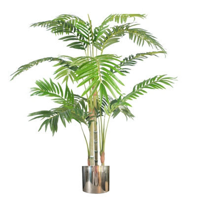 Leaf 120Cm (4Ft) Premium Artificial Areca Palm With Pot With Silver Metal Planter - image 1