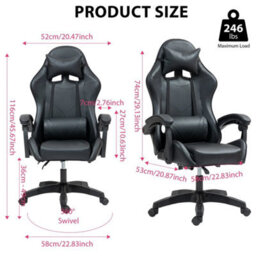 Swivel Gaming Chair Faux Leather Massage Computer Chair Black For Home Office - thumbnail 2