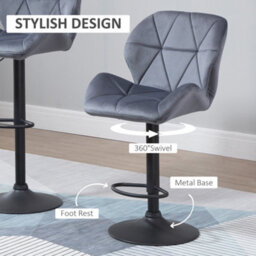 Homcom Velvet Bar Stools Set Of 2 Back Padded Swivel Chairs For Breakfast - thumbnail 5