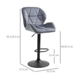 Homcom Velvet Bar Stools Set Of 2 Back Padded Swivel Chairs For Breakfast - thumbnail 3