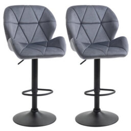 Homcom Velvet Bar Stools Set Of 2 Back Padded Swivel Chairs For Breakfast - thumbnail 2