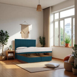 "Knight Sleep Paris Ottoman Bed Navy Plush 3Ft  With Mattress & 24""headboard -Single" - thumbnail 1