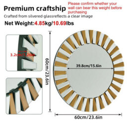 Artloge 60Cm Modern Glam Circular Sunburst Wall Mirror Round 3D Accent Mirror Home Art Decor - thumbnail 2