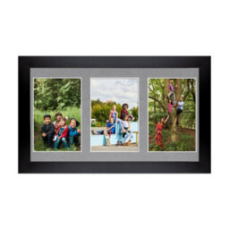 AK Frames 40X20Cm Matte Black Modern Multi Photo Frame With Mid Grey Mount - Holds 3 Apertures (3X) 6X4 Photos - thumbnail 1