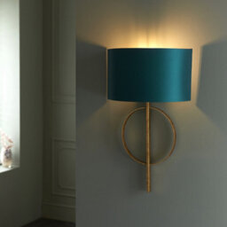 Luminosa Lighting Luminosa Trento Wall Lamp Antique Gold Leaf & Teal Satin Fabric - thumbnail 3