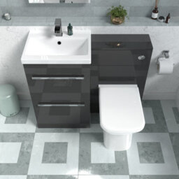 Nes Home Anthracite Basin Vanity Cabinet, Wc Unit & Rimless Back To Wall Toilet - thumbnail 3
