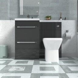 Nes Home Anthracite Basin Vanity Cabinet, Wc Unit & Rimless Back To Wall Toilet - thumbnail 2