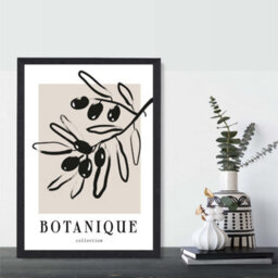 Artze Wall Art Beige And Black Olive Boho Sketch Floral Art Print With Black Frame Size: A4 - thumbnail 2