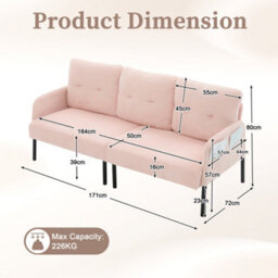 Abrihome Oversized Loveseat, Modern & Plush Double-Seater Sofa, Cozy Bedroom Sofa With Metal Legs & Side Pockets For Living Room, Pink - thumbnail 5