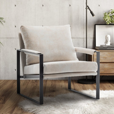 Faux Leather Suede Cream Graziana Accent Chair - image 1