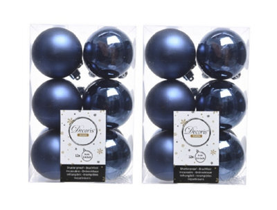 Decoris 2 X 12 Midnight Blue Christmas Baubles Shatterproof Luxury Tree Decorations 6Cm Blue - image 1