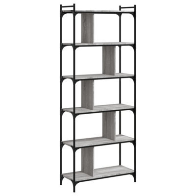 Berkfield Industrial Bookcase 6-Tier Grey Sonoma 76X32X192 Cm Engineered Wood