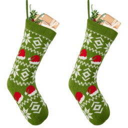 Dibor Set Of 2 Traditional Green Santa Hats Chunky Knit Xmas Gift Decoration Christmas Stocking For Kids - thumbnail 1