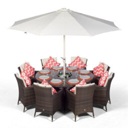 That's Furniture Savannah Round 8 Seater Rattan Dining Set With Ice Bucket Drinks Cooler - Brown - thumbnail 2