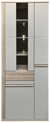 Arte Oslo 2 Tall Display Cabinet In Oak Riva & Cashmere - Led-Lit Showcase With Drawer For Modern Homes - image 1