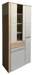 Arte Oslo 2 Tall Display Cabinet In Oak Riva & Cashmere - Led-Lit Showcase With Drawer For Modern Homes - thumbnail 2