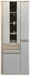 Arte Oslo 2 Tall Display Cabinet In Oak Riva & Cashmere - Led-Lit Showcase With Drawer For Modern Homes - thumbnail 1