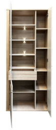 Arte Oslo 2 Tall Display Cabinet In Oak Riva & Cashmere - Led-Lit Showcase With Drawer For Modern Homes - thumbnail 3