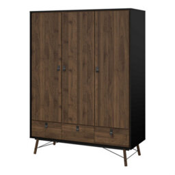 Wyld Haus Juno Black And Walnut 3-Door Wardrobe With 3 Drawers - thumbnail 4
