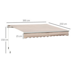Outsunny 4X2.5M Manual Awning Window Door Sun Weather Shade W/ Handle Beige - thumbnail 3