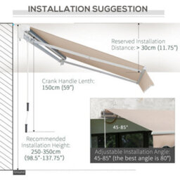 Outsunny 4X2.5M Manual Awning Window Door Sun Weather Shade W/ Handle Beige - thumbnail 8