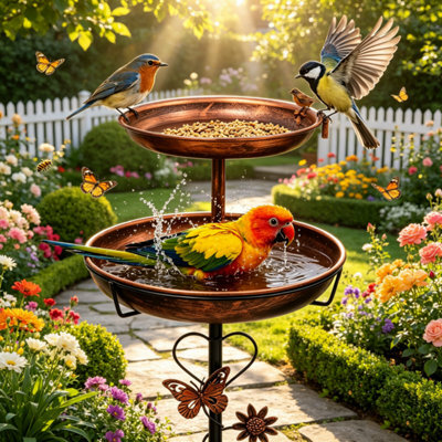 Bingopaw Double Bowl Bird Bath Feeder With 5 Prong, Freestanding Metal Birdbaths, Antique Yard Lawn Decor 118Cm H - image 1