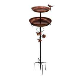 Bingopaw Double Bowl Bird Bath Feeder With 5 Prong, Freestanding Metal Birdbaths, Antique Yard Lawn Decor 118Cm H - thumbnail 9