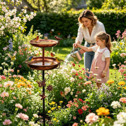 Bingopaw Double Bowl Bird Bath Feeder With 5 Prong, Freestanding Metal Birdbaths, Antique Yard Lawn Decor 118Cm H - thumbnail 8